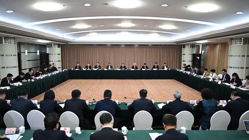 出席十四屆全國人大三次會議的遼寧代表團舉行分組會議，審議關(guān)于修改代表法的決議草案和“兩高”工作報告。